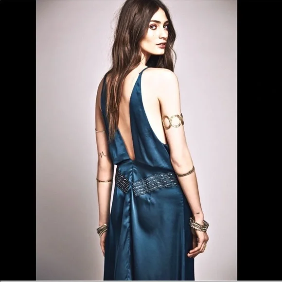 NWT Free People & Candela Satin Jeweled Maxi Gown Size 6 - Picture 4 of 12